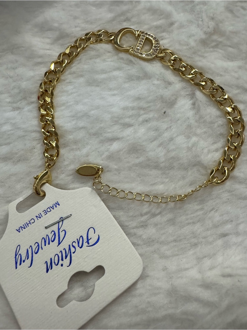 Gold Chain Bracelet with 'CD' Pave Accent - Fashion Jewelry